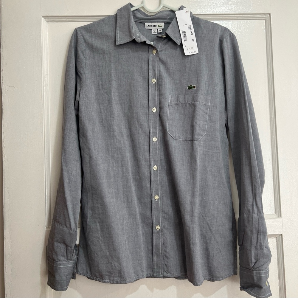 Lacoste Longsleeves Blouse for women Grey size 6/38 Made in Tunisia w/Tag Price